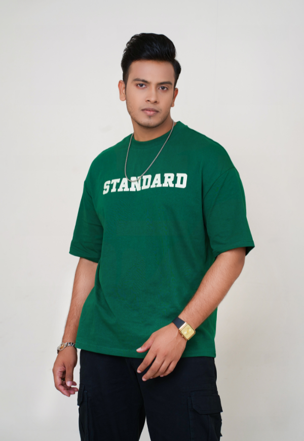 Drop Shoulder Print T-Shirt - Standard Green