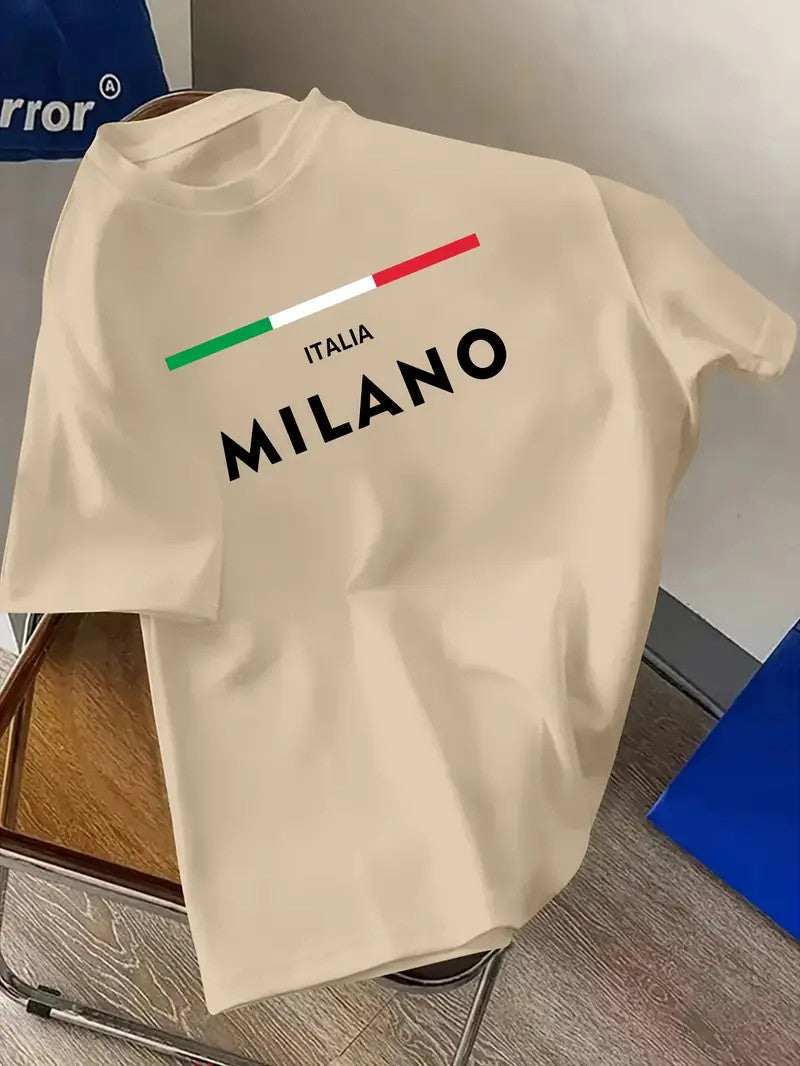 Drop Shoulder Print T-Shirt - Milano Stripe Beige