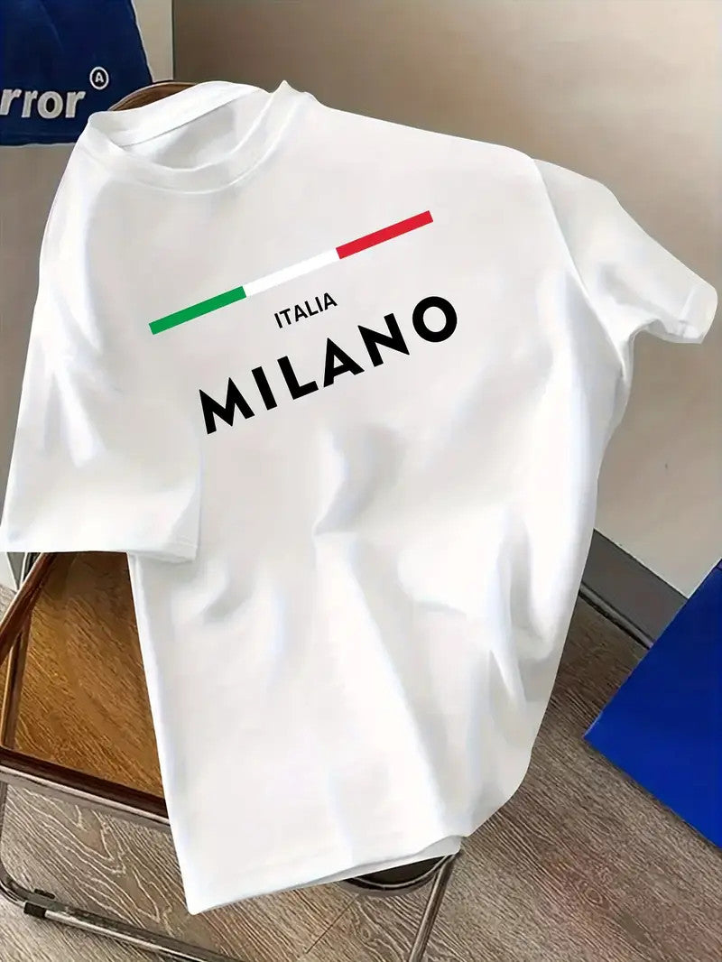 Drop Shoulder Print T-Shirt - Milano Stripe White