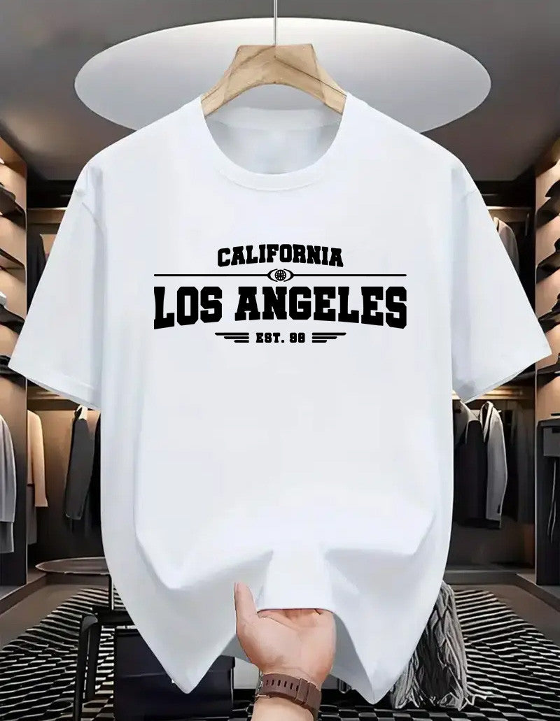 Drop Shoulder Print T-Shirt - Los Angeles White