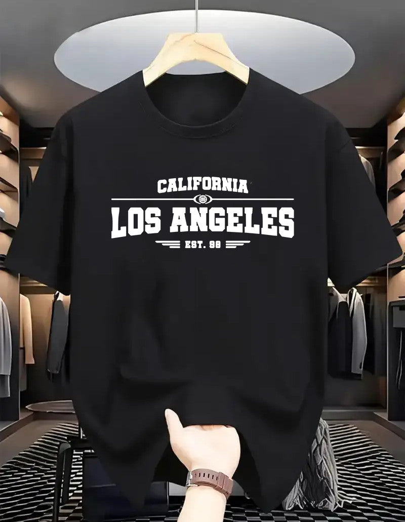 Drop Shoulder Print T-Shirt - Los Angeles Black