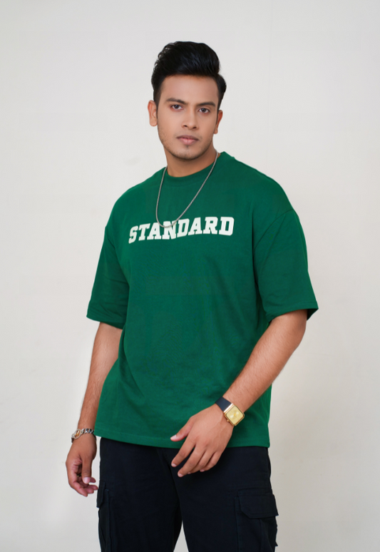 Drop Shoulder Print T-Shirt - Standard Green