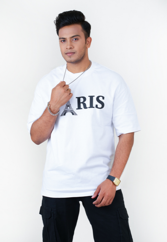 Drop Shoulder Print T-Shirt - Paris - White