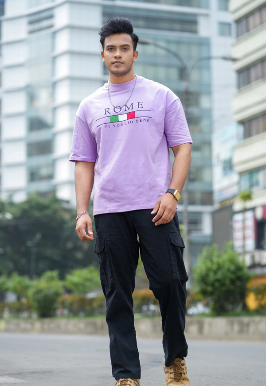 Drop Shoulder Print T-Shirt - Rome purple