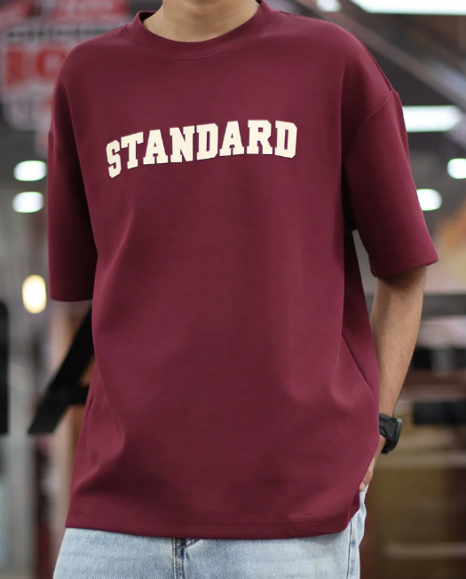 Drop Shoulder Print T-Shirt - Standard Maroon
