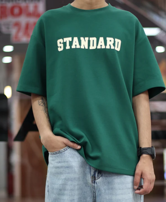 Drop Shoulder Print T-Shirt - Standard Green