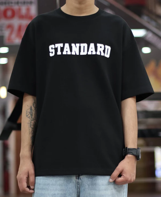 Drop Shoulder Print T-Shirt - Standard Black