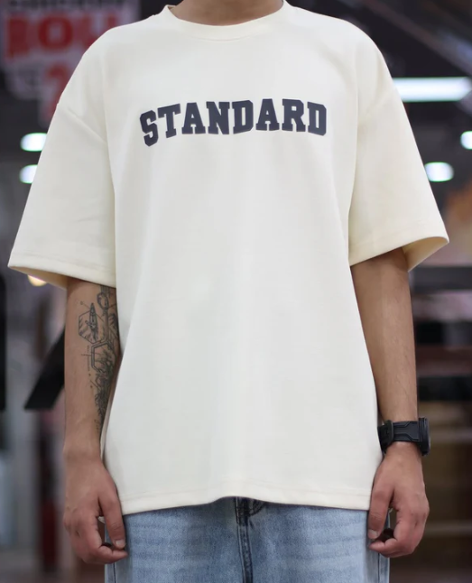 Drop Shoulder Print T-Shirt - Standard Beige
