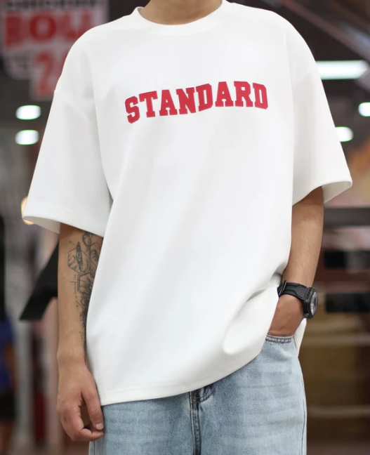 Drop Shoulder Print T-Shirt - Standard White