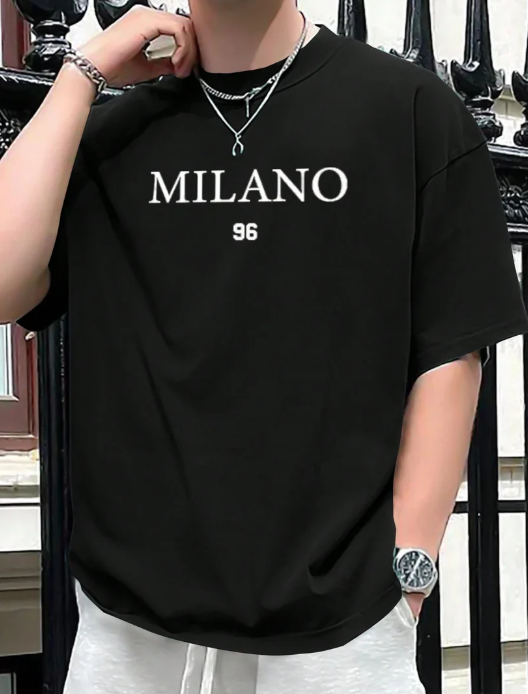 Drop Shoulder Print T-Shirt - Milano 96 Black