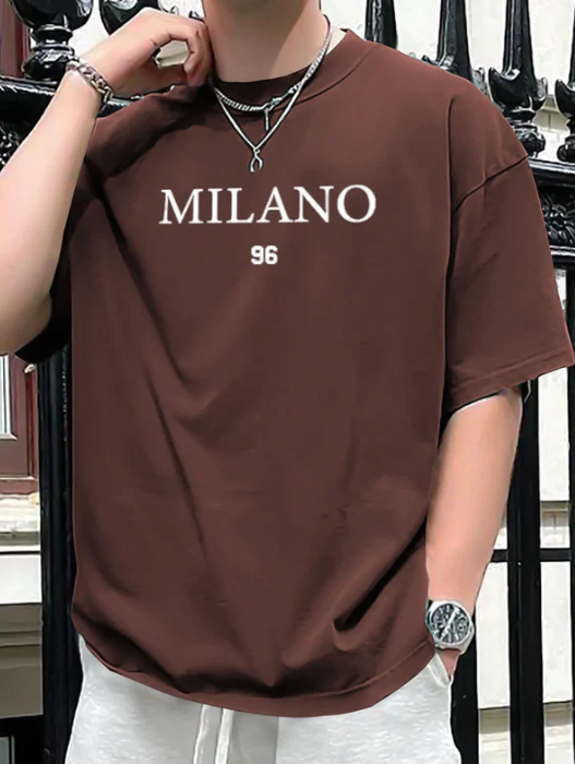 Drop Shoulder Print T-Shirt - Milano 96 Coffee