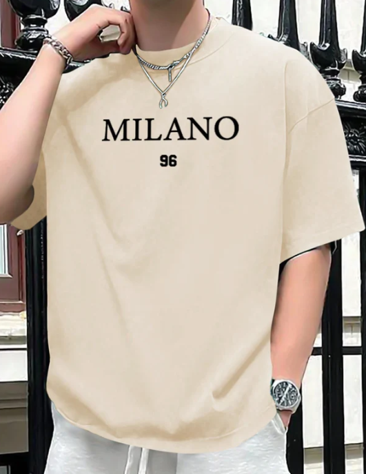 Drop Shoulder Print T-Shirt - Milano 96 Beige