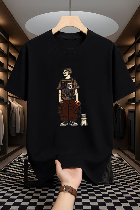 Drop Shoulder Print T-Shirt - Dog Companion Design