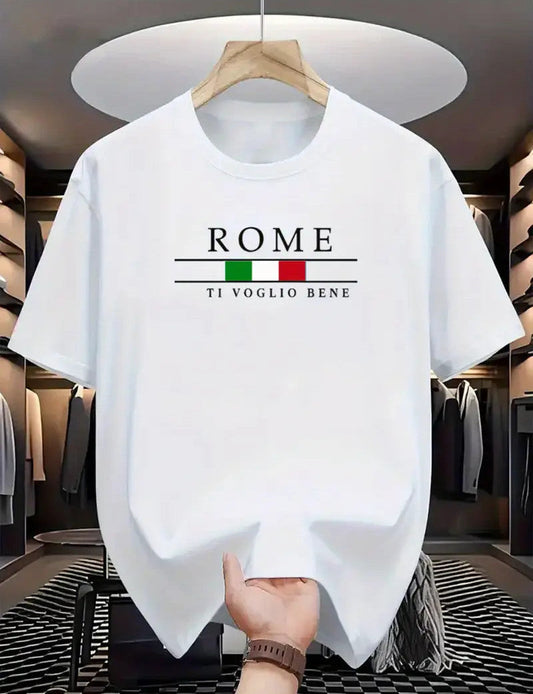 Drop Shoulder Print T-Shirt - Rome White