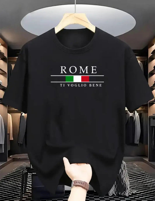 Drop Shoulder Print T-Shirt - Rome Black