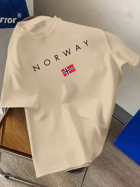 Drop Shoulder Print T-Shirt - Norway Beige