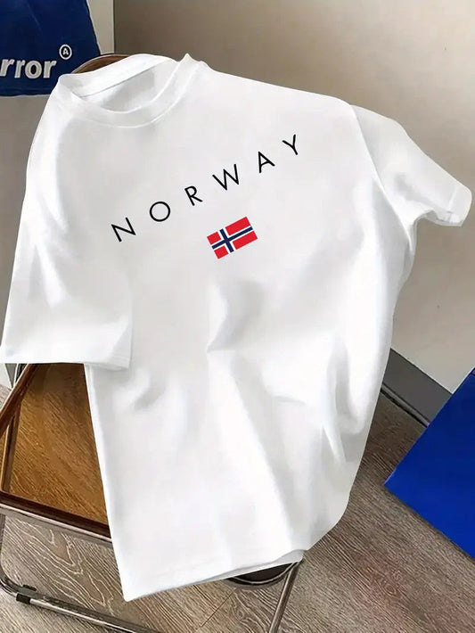 Drop Shoulder Print T-Shirt - Norway White
