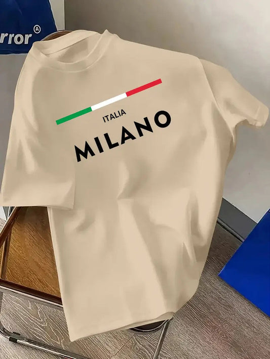 Drop Shoulder Print T-Shirt - Milano Stripe Beige