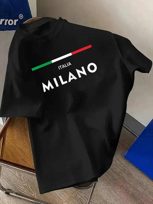 Drop Shoulder Print T-Shirt - Milano Stripe Black