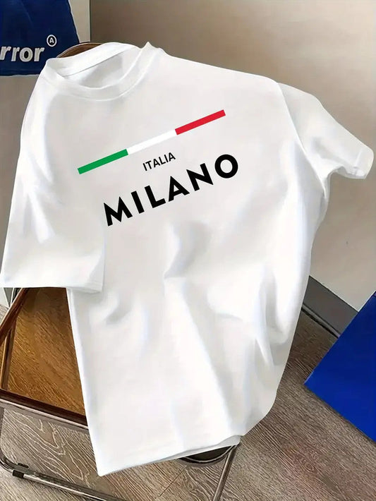 Drop Shoulder Print T-Shirt - Milano Stripe White