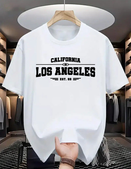 Drop Shoulder Print T-Shirt - Los Angeles White