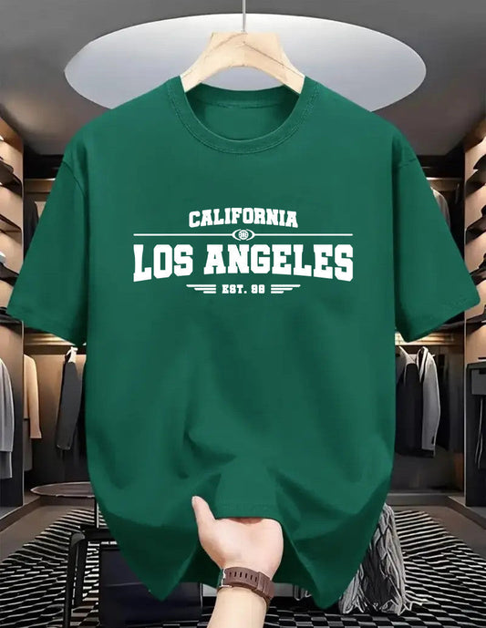 Drop Shoulder Print T-Shirt - Los Angeles Green