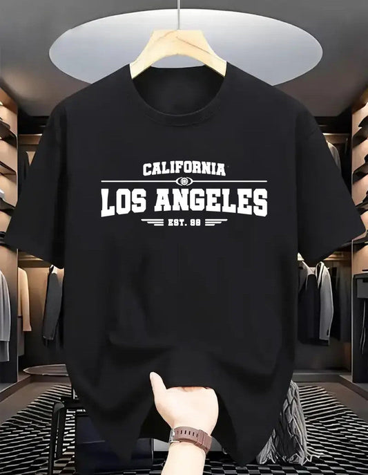 Drop Shoulder Print T-Shirt - Los Angeles Black