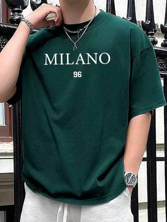 Drop Shoulder Print T-Shirt - Milano 96 Green