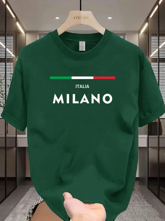 Drop Shoulder Print T-Shirt - Milano Stripe Green