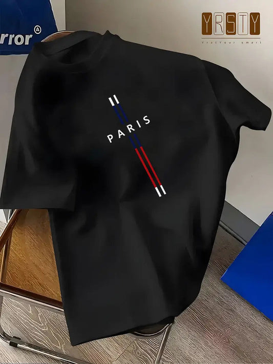 Drop Shoulder Print T-Shirt - Paris Black