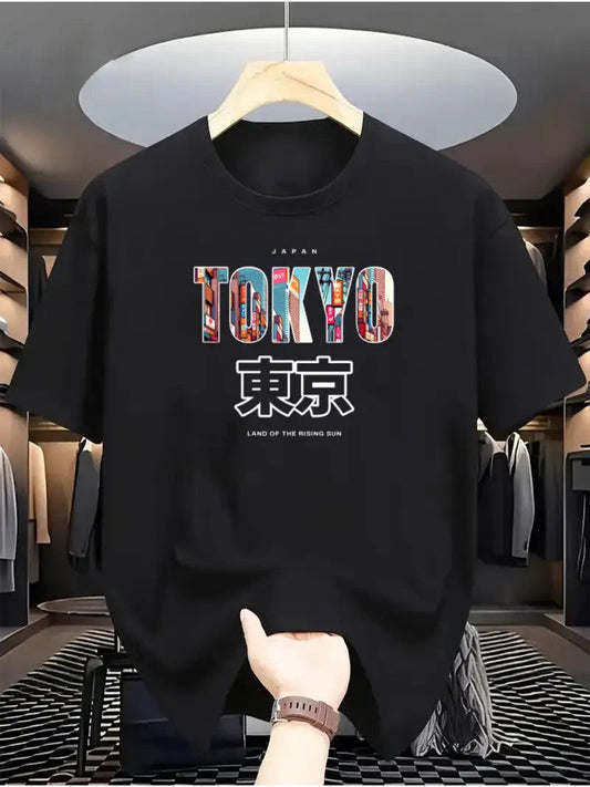 Drop Shoulder Print T-Shirt - Tokyo - Black