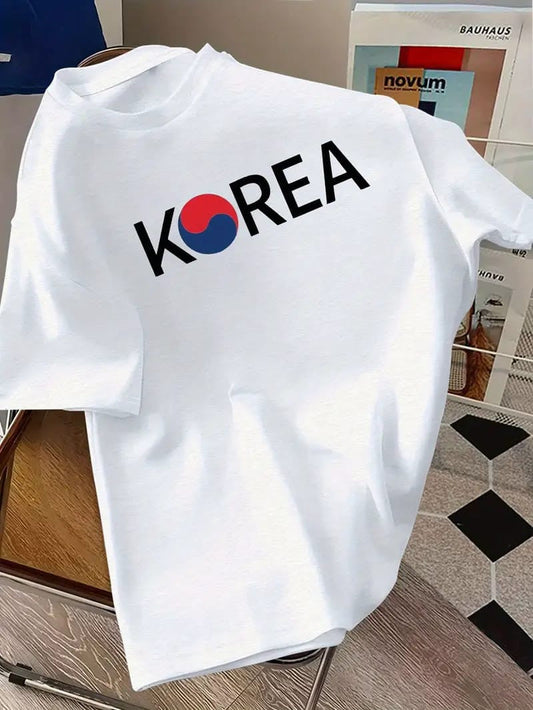 Drop Shoulder Print T-Shirt - Korea White