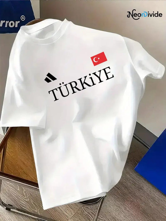Drop Shoulder Print T-Shirt - Turkiye - White